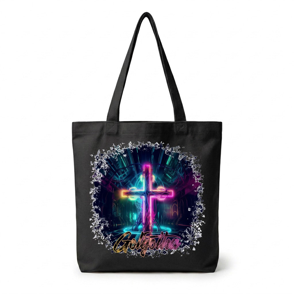 Tote Bag Noir Golgotha Néon — Faith Style