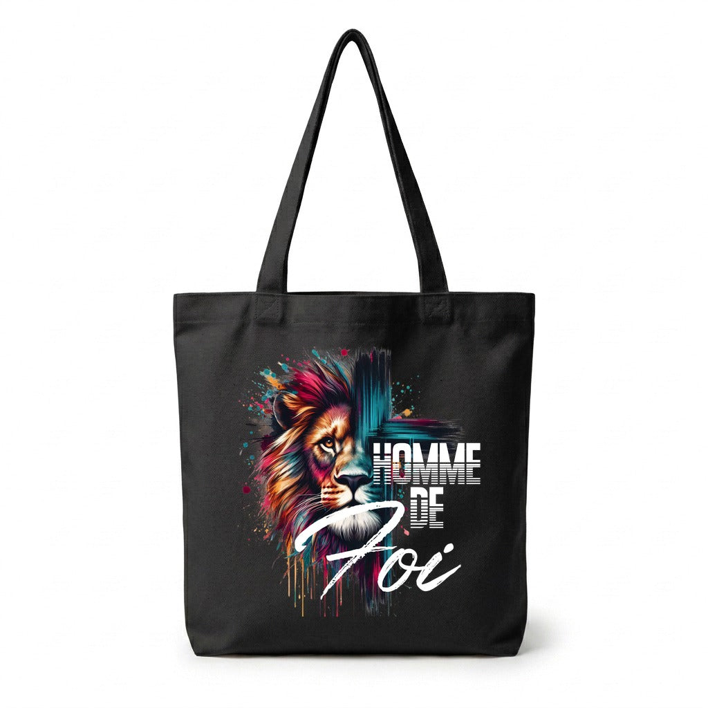 Tote Bag Noir Homme de Foi — Lion — Faith Style