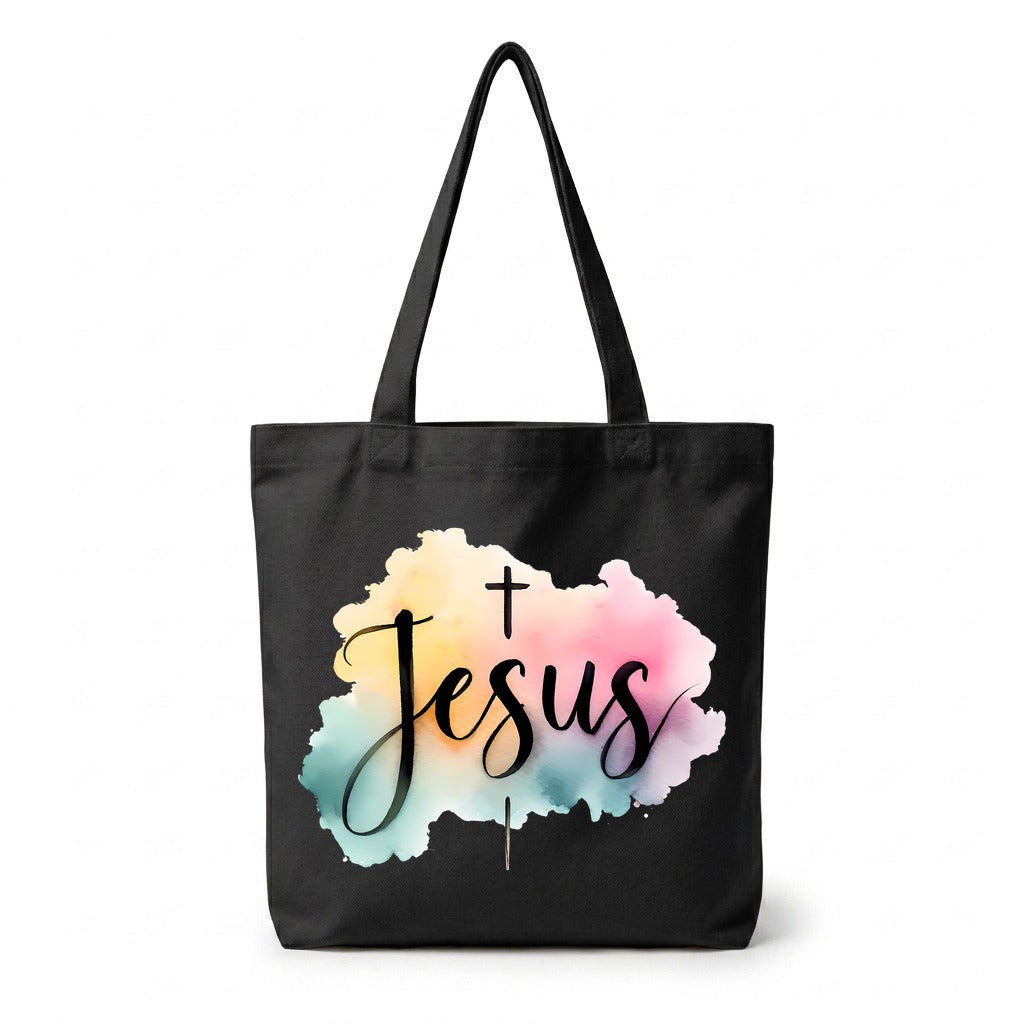 Tote Bag Noir Jésus Aquarelle — Faith Style