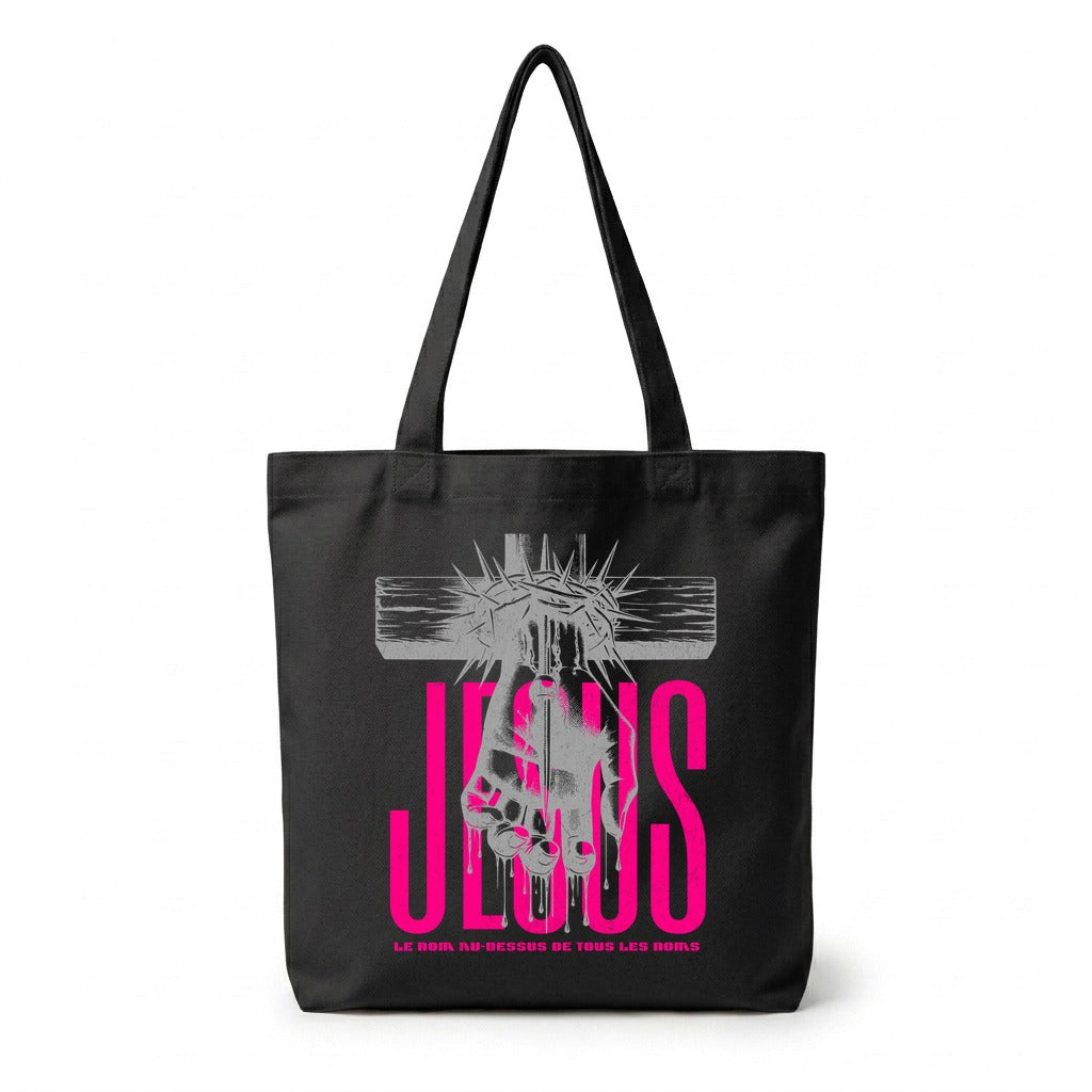 Tote Bag Noir Jésus Le Nom au dessus — Faith Style