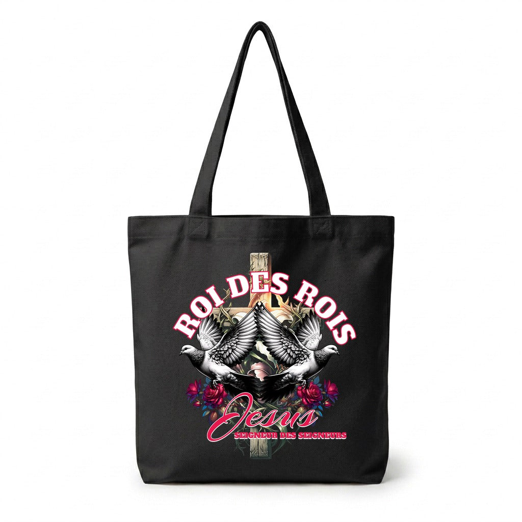 Tote Bag Noir Jésus Roi — colombes — Faith Style