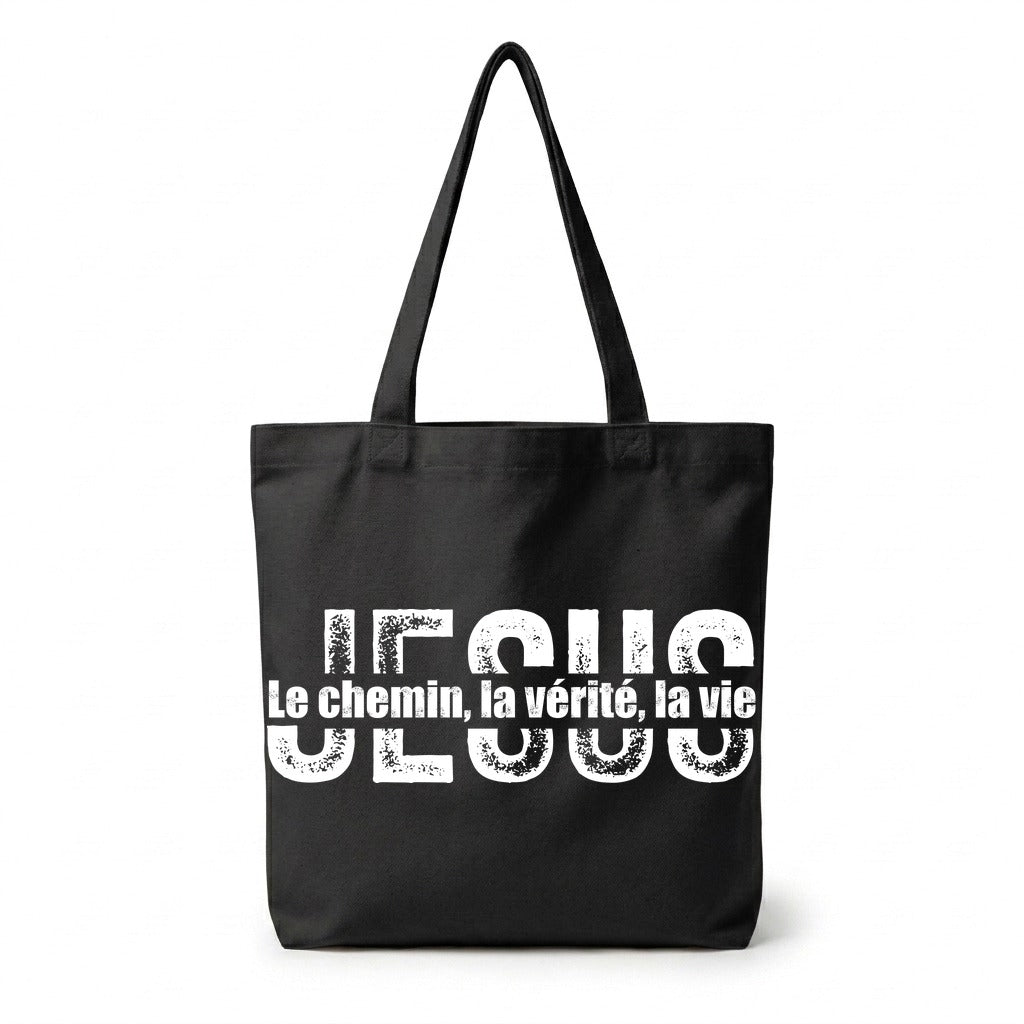 Tote Bag Noir Jesus est le chemin — typo — Faith Style