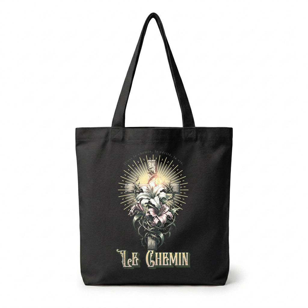 Tote Bag Noir Le Chemin — fleur — Faith Style