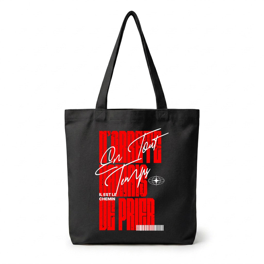 Tote Bag Noir Prie Sans Cesse — Faith Style