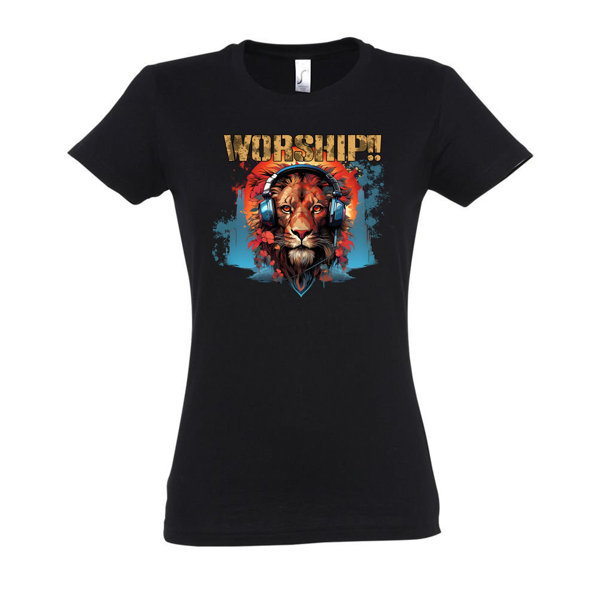 T-shirt Lion Worship - Coupe cintrée femme, noir