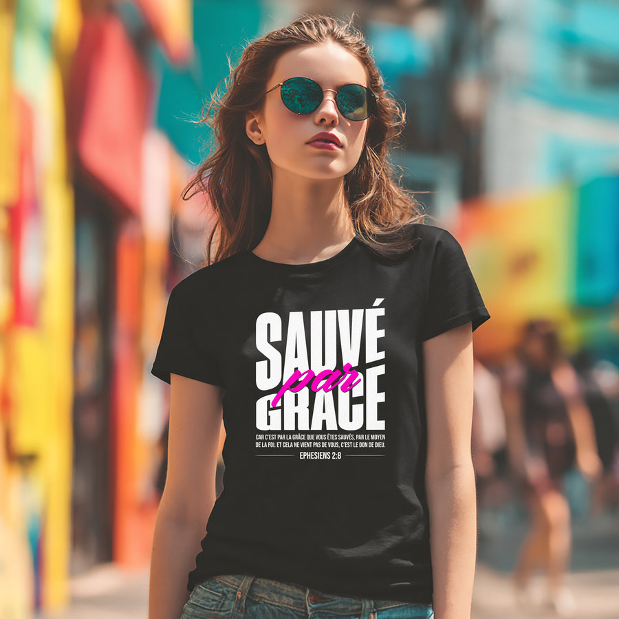 T-shirt Sauvé par Grâce (Encre) - Éphésiens 2:8